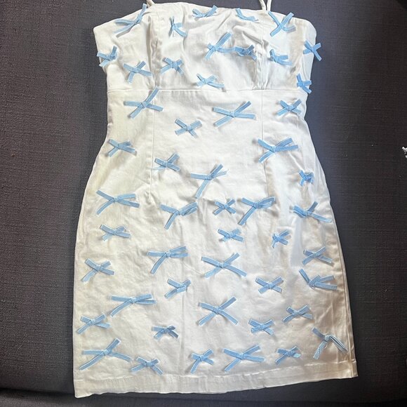 BHLDN Dresses & Skirts - BHLDN Blue Bow Fitted Mini Dress
